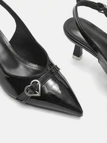 CUCCOO CURVES Wide Width High Heel Pointy Toe Elegant Black Satin Slingback Sandals, Suitable For All Seasons Spring Shoes Spring Break Easter - Black - View 6