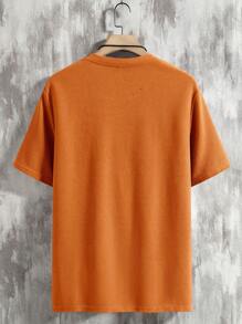 Manfinity Homme 男式纯色缺口领短袖休闲上衣 - 棕色 - 查看 2