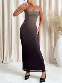 SHEIN Clasi Women's Ombre Print Sleeveless Dress, Spring/Summer Spring Women Outfits Brown Dresses Date Night Dress - Coffee Brown - View 5