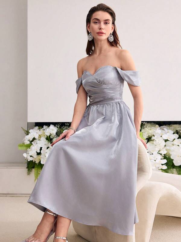 MOTF Soiréza RUCHED WAIST OFF SHOULDER A-LINE MIDI DRESS