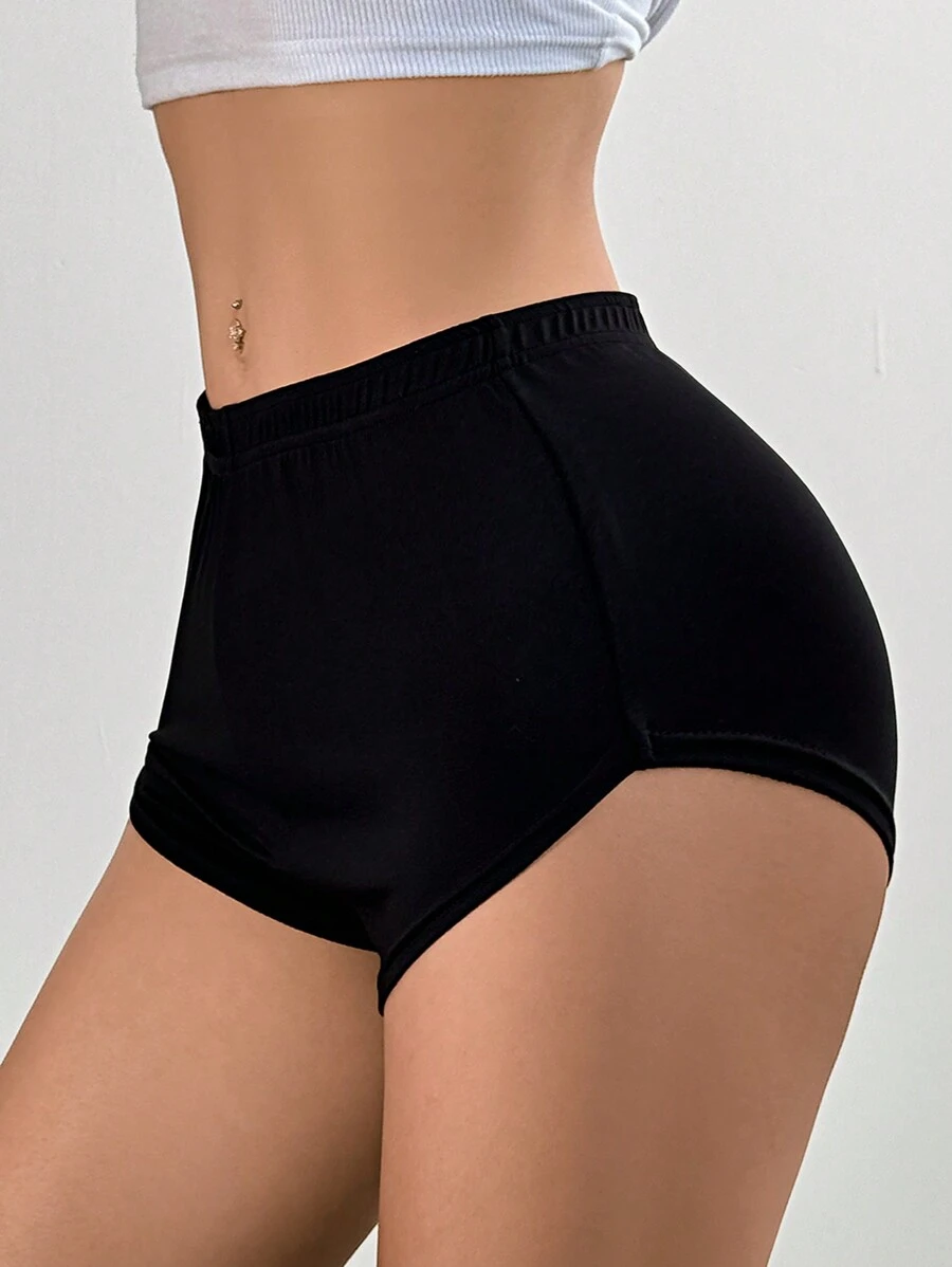 SHEIN EZwear 女士休闲纯色超短紧身裤 - 黑色 - 查看 1