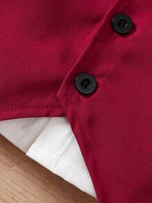 男宝宝纯色开衫背心+配套裤子套装，简约风格，无图案设计，适合春秋季休闲出游、居家温馨、轻松聚会 - 紅色 - 查看 6