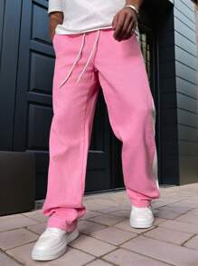 Manfinity Roghcode Men's Contrast Color Block Drawstring Waist Jeans - Pink - View 6