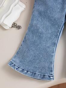 Set de 3 piezas para niñas bebé con estilo de moda callejera: chaleco, blusa y pantalón de pierna ancha, para primavera y otoño - Azul - Ver 4