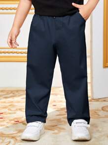 Pantalones informales tejidos de unicolor para niños preadolescentes - Azul Marino - Ver 5