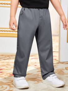 Tween Boys' Casual Solid Color Woven Relaxed Fit Pants - Grey - View 4