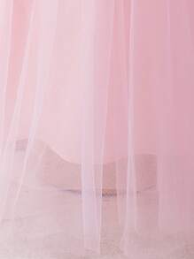 SHEIN Tween Girls' Solid Jacquard Sleeveless Mesh Splice Ruffle Hem Princess Dress, Suitable For Graduation, Birthday Party - Pink - View 7