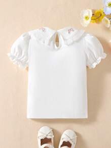 Souflis Souflis Young Girl' Cute & Sweet Bow Decor Puff Sleeve Short Sleeve Casual T-Shirt, Summer