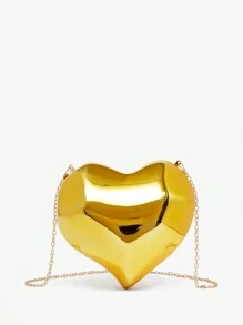 SHEIN SXY Ladies, Women Evening Bags, Clutchs, Crossbody Bags, 3D Heart Shape, Fashionable, Elegant, Simple, Personalized, Versatile, For Cocktail Party, Party, Prom, Club, Date, Birthday, Evening, Date Nigh, Ball, Valentine's Day - Gold - View 4