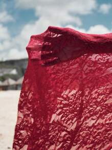 Opulessa Casual Solid Color Knit Lace Fit & Flare Skirt - Red - View 7