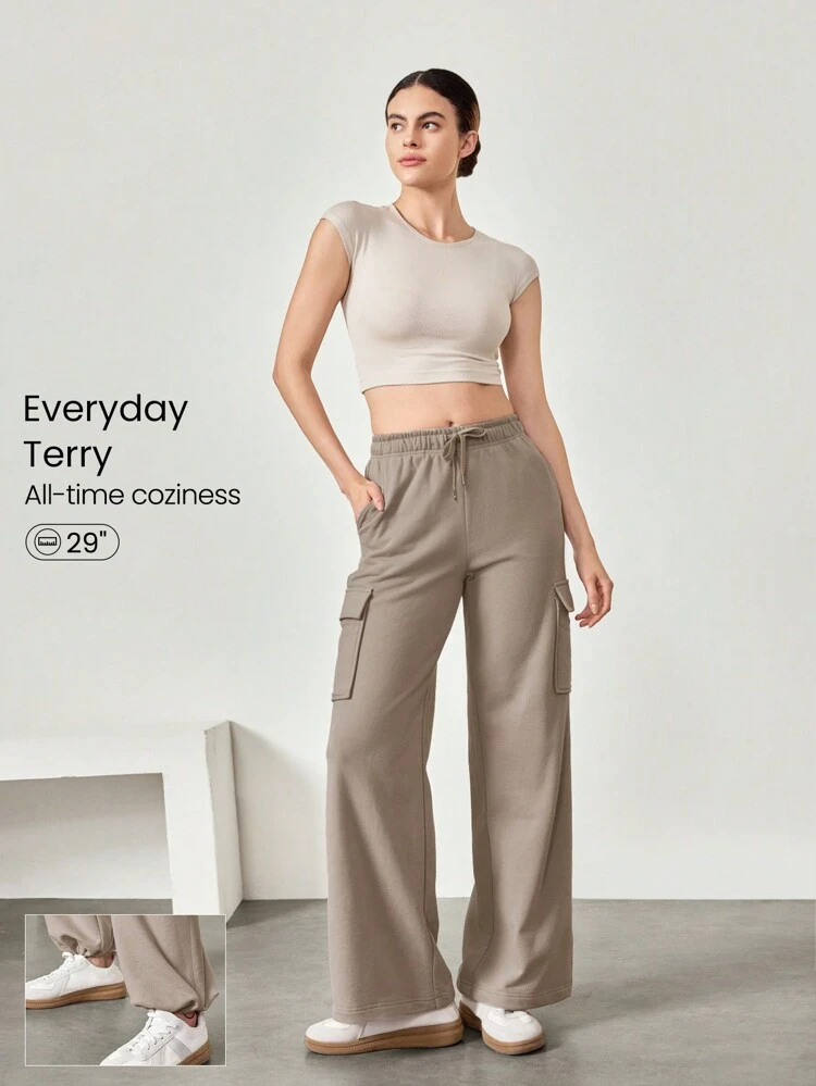 Pantaloni della tuta cargo con vita regolabile con laccio, tasche laterali, in pile, con gamba ampia, per uso quotidiano casual, adatti per tutto l'inverno