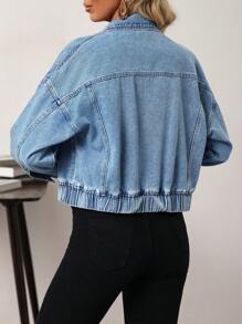 SHEIN LUNE Giacca di jeans casual con tasche e maniche lunghe con bottoni anteriori, per donna - Blu - Visualizzare 2