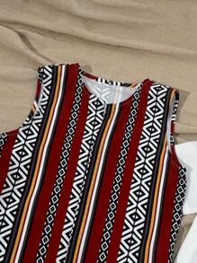 Áo thun tay ngắn chủ đề lễ Ramadan cho bé trai tuổi mới lớn, áo vest và quần in họa tiết hình học, bộ 3 món thường ngày - Nhiều màu - Xem 5