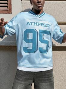 AXEPEAK Men Loose Mesh Fishnet V-Neck Short Sleeve T-Shirt With Letter & Numeric Print - Multicolor - View 5