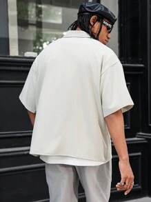 PAVTROS Manfinity Streetrush Men's Button Front Short Sleeve Pocket Simple Shirt, Boyfriend Gift - Khaki - View 3