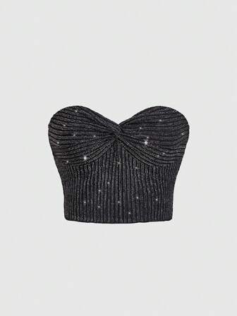 Grunge Punk Top corto con diseño de giro y brillo, reversible