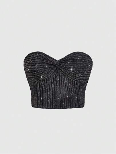 Grunge Punk Christmas Sexy Twist Design Glitter Crop Top, Reversible