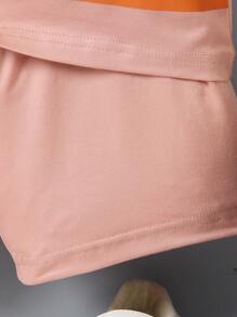 SHEIN 2pcs/Set Young Boy Casual Striped Short Sleeve T-Shirt And Shorts, School, Campus, College - Dusty Pink - View 6