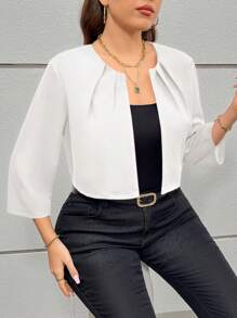 SHEIN Essnce Plus Size Women's Autumn Hollowed Costumes Thanksgiving Women Business Casual Women Fall Women Fall Women And Winter New Style Fashionable And Elegant Commuting Office Work Solid Color Red 7-Quarter Sleeve Short Jacket Jacket Blazer Women Blazers