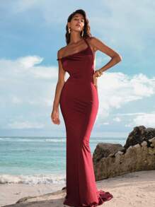 Opulessa Solid Color Knit Backless Fitted Mermaid Dress For Women - Burgundy - View 6