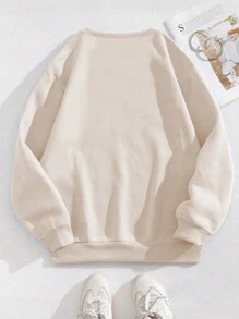 INAWLY Embroidered "Be The Light" Sweatshirt, Christian Crew Neck, Christian Sportswear, Faith Sportswear, Embroidered Crew Neck Letter Slogan Long Sleeve Fleece Sweatshirt For Women,Graduation,Teacher,Back To School Pullover Fall - Apricot - View 2