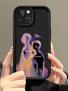 ROMWE Grunge Punk 1pc Black Silhouette Couple Design Phone Case Compatible With Apple IPhone 11 12 13 14 15 Pro Max 16