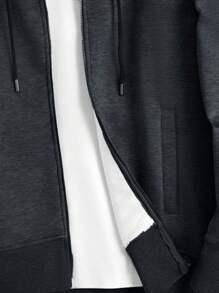 EURMUSE Men's Solid Color Long Sleeve Zip Front Hoodie For Autumn & Winter - Dark Grey - View 4