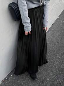 FRIFUL 女士黑色长款A字褶裙 - 黑色 - 查看 6
