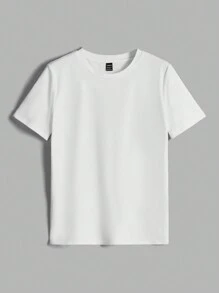 SHEIN Essnce 女士纯色圆领短袖简约 T 恤，休闲日常穿着 - 彩色 - 查看 8