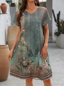 EMERY ROSE Dames zomerjurk met korte mouwen en geometrisch patroonprint