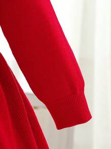 SHEIN Baby Girl Sweet Retro Bow Knit Dress, Casual Commute Korean Style Girl's Stylish Princess Sweater Dress, Suitable For Daily Wear, Traveling, Autumn/Winter - Red - View 5