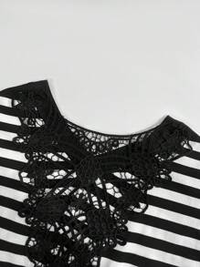 INAWLY Damen gestreiftes V-Ausschnitt Dolman Ärmel Knopf Lässig T-Shirt, Herbst