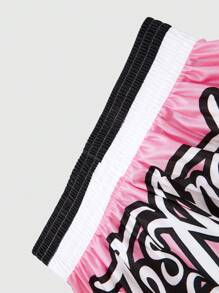 ROMWE MEN Street Life 2 件套男士街头嘻哈人物图案篮球球衣风格 T 恤和拳击短裤套装 - 黑色 - 查看 8