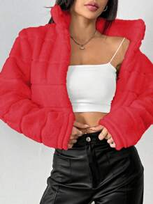Flirla Chaqueta casual y esponjosa de mujer, de uso diario de moda