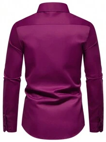 Manfinity Mode Men's Solid Color Single-Breasted Pocket Long Sleeve Casual Shirt