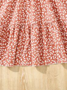 SHEIN 青少年女孩黑色碎花针织吊带背心拼布 A 字型假日休闲连衣裙 - 粉色 - 查看 4