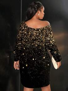 Slaydiva Plus Size Casual Minimalist Sparkly Star Print One Shoulder Dress