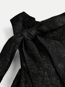 SHEIN Girlism Váy không tay thắt nơ có thể tháo rời dệt jacquard màu trơn thanh lịch cho bé gái tuổi teen - màu đen - Xem 3