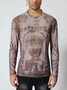 ROMWE MEN Anime Men's Anime Graphic Printed Crew Neck Long Sleeve Casual Top