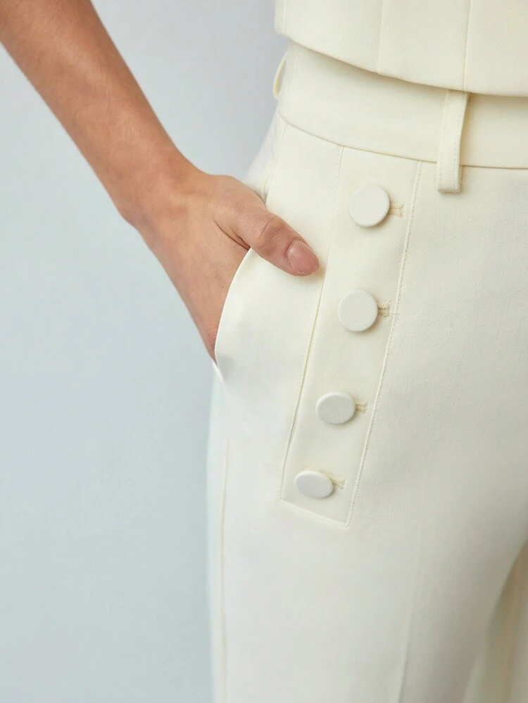 MOTF STUDIO BUTTON DECOR FLARE LEG SUIT PANTS