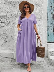 SHEIN VCAY 大码宽松口袋设计女式夏装