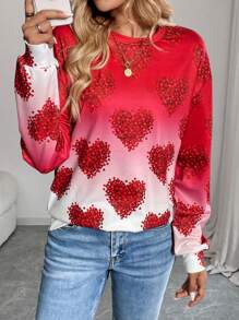 Chiquease Áo nỉ dài tay in hình trái tim thanh lịch dành cho nữ, Áo nỉ chui đầu ngày lễ tình nhân mùa thu - Đỏ - Xem 4