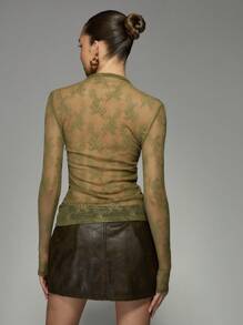 MISSGUIDED 透明花卉蕾丝假领长袖上衣优雅晚会假期冬季秋季春季合身衬衫