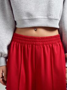 LYSMO 女士松紧腰侧条纹阔腿宽松休闲裤