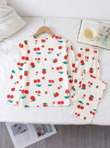 Tween Girl Round Neck All-Over Print Long Sleeve Top And Pants Pajama Set - Yellow - View 2