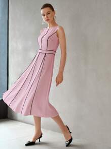 MOTF PREMIUM 对比滚边无袖连衣裙 - 粉色 - 查看 6