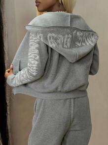 BamGleam Casual Letter Print Hoodie Sweatshirt, Autumn/Winter Graduation,Back To School,Graduation,Teacher,Back To School Pullover Fall - Grey - View 2