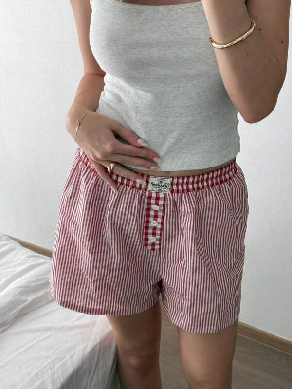 CovetEZ Pantaloni scurți pentru femei cu dungi țesute roșii