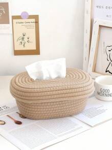 1pc Multi-Functional Weaved Tissue Box, Pastoral Style Napkin Storage Container For Paper Towels, Sundries, Desktop Storage,Home Usehome Decor(Available In Multiple Colors) - Multicolor - View 6