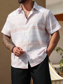 Manfinity RSRT Plus Size Men's Casual Geometric Print Asymmetrical Shirt - Multicolor - View 3